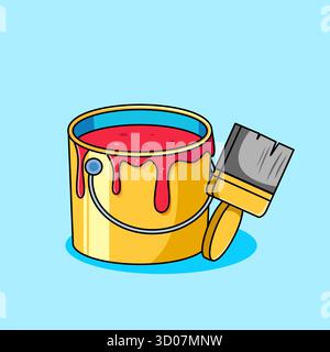 Red Paint Can and Brush Vector Illustration Cartoon Design Stock Vector