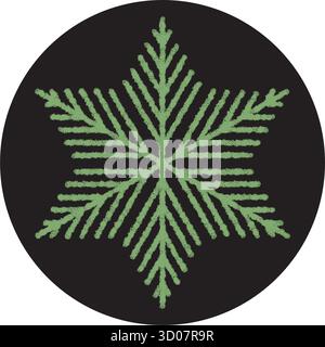 Crayon Snowflake Sticker Black Round Icon Stock Vector