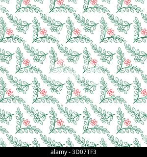 Pattern of green leaves and red flowers Stock Vector