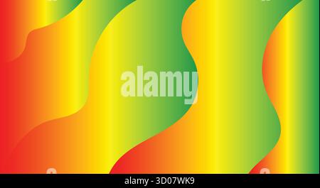 Vibrant abstract background featuring smooth waves of red green and yellow. Stock Vector