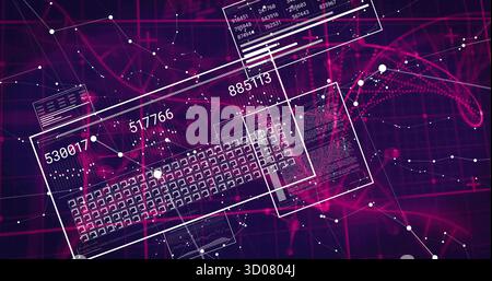 Overlaying keyboard layout with streaming translucent panels showing numeric codes in network space Stock Photo