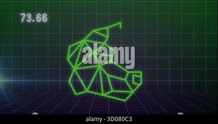 Displaying neon-green wireframe footprint in digital UI, grid overlay, 73 Stock Photo