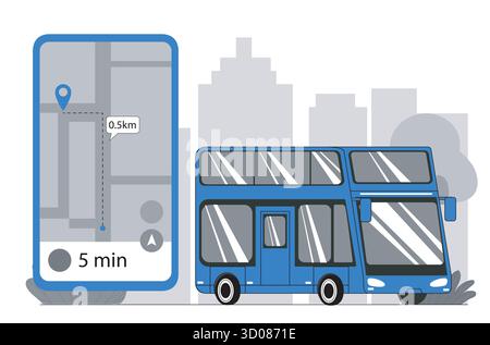 Double-decker bus and GPS navigation concept. Vector illustration Stock Vector