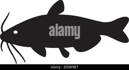Catfish Silhouette Vector Illustration – Black Freshwater Fish Icon for Fishing, Aquatic, and Wildlife Design Projects Stock Vector