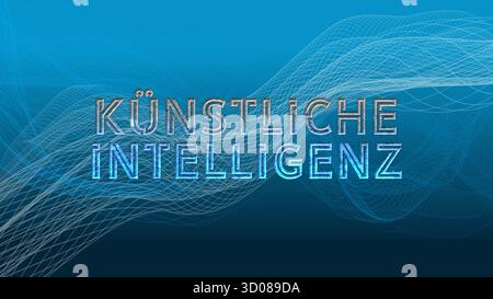 Kuenstliche Intelligenz lettering centered on a background of raster waves - 3D Illustration Stock Photo