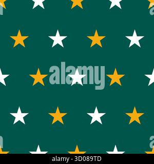 aesthetic star seamless pattern on a white and gold color with green background Stock Vector