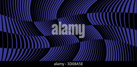 Gradient Transition Lattice. Black and blue Curved Striped halftone gradation texture. Wavy thin to thick lines Repeating pattern. Doppler effect stri Stock Vector