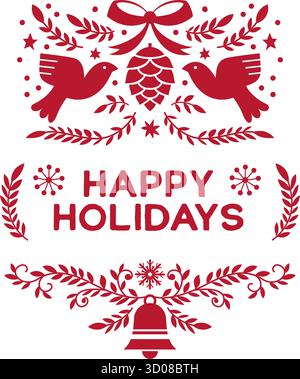 Happy Holidays With Birds Design Stock Vector