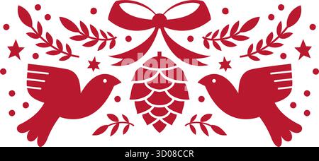 Folk Birds Pinecone Ornament vector Stock Vector