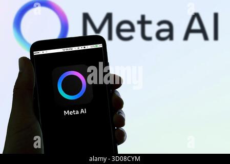 Barcelona, Spain. 20th Oct, 2025. In this photo illustration the logo of the AI chatbot Meta AI is seen on a mobile phone display. (Photo by Davide Bonaldo/Sipa USA) Credit: Sipa USA/Ģ����ý Live News Stock Photo