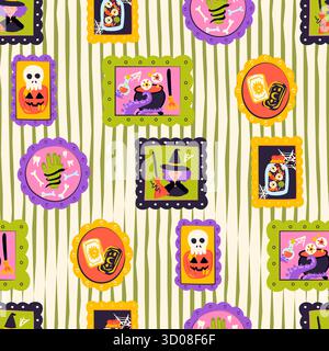 Halloween Wall Picture Seamless Pattern Stock Vector