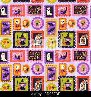 Halloween Picture Wall Seamless Patterns Stock Vector
