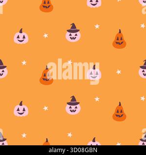 Halloween Cute Pumpkin Seamless Pattern Background Stock Vector