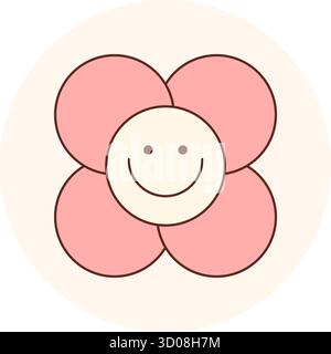 Groovy Retro Smiley Flower Sticker Label Stock Vector