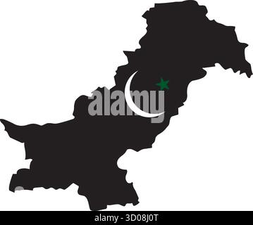 Black vector map of Pakistan showing national borders and clean minimalist outline design for infographic and graphic use Stock Vector