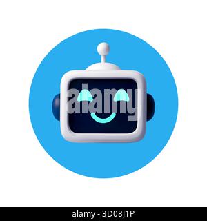 3D Smiling Chatbot Icon with Friendly Face Stock Vector