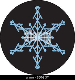 Round Blue Chalk Snowflake Sticker Icon Stock Vector