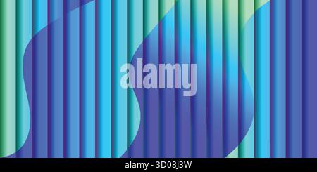 Abstract blue and green vertical stripes with a wavy shape overlay. Stock Vector