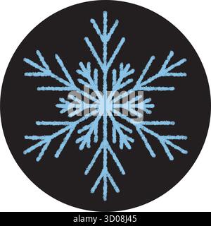 Blue Snowflake Sticker On Black Circle Stock Vector