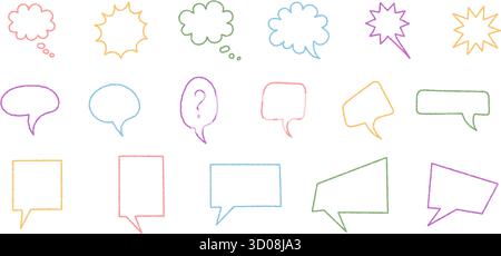 Crayon Speech Bubble Set With Contour Stock Vector