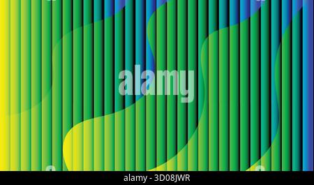 Vibrant abstract background with vertical green blue and yellow stripes creating a dynamic gradient effect with subtle organic shapes overlayed. Stock Vector