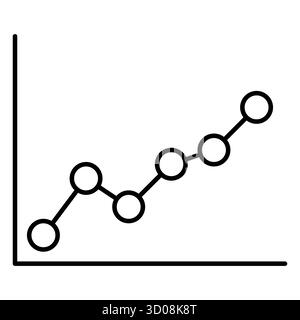 A thin line chart displays data trends with connected points, showing an incremental rise over time. This graphic represents statistical growth using minimalistic design elements. Stock Vector