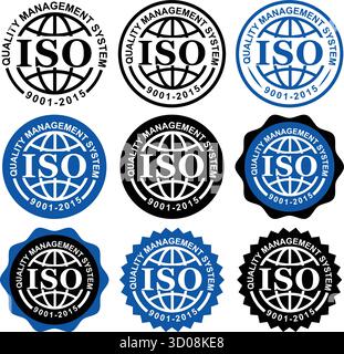 ISO 9001 Quality Management System Certification Badges and Seals Stock Vector