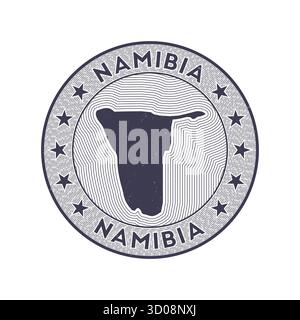 Namibia round badge vector. Country round stamp with shape of Namibia, isolines and circular country name. Artistic emblem. Stock Vector