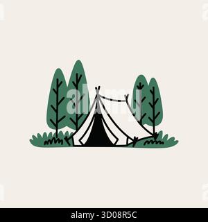 Camping in the woods with tent and trees vector illustration Stock Vector