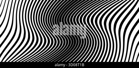 Wavy Curved Striped halftone gradation texture. Gradient Transition Lattice. Fading Black and white line background. Vector distorted lines backdrop. Stock Vector