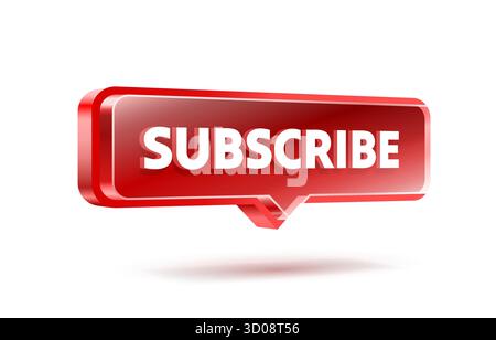 Shiny 3D Subscribe button in red, perfect for web and social media. A modern call to action design. Vector illustration Stock Vector