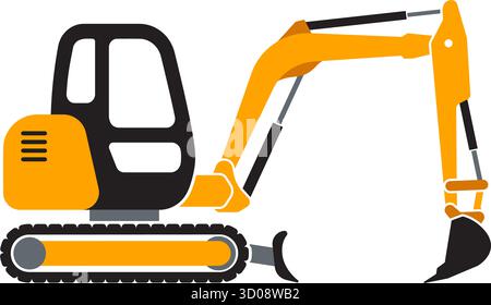 small mini excavator digger construction vehicle yellow symbol silhouette simplified side view illustration isolated vector on transparent background Stock Vector