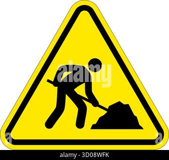 classic roadwork men at work hazard warning sign in yellow triangle symbol vector isolated on transparent background Stock Vector