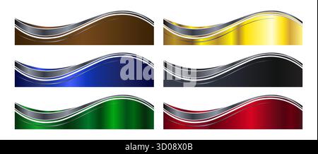 Corporate Bottom Letterhead Divider Templates, Business Separator Footer Illustration Set in Dark Colors Stock Vector