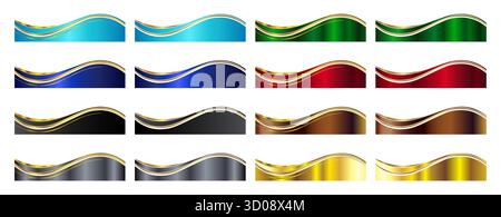Bottom Letterhead Divider Templates, Business Separator Footer Illustration Set in Colors Stock Vector