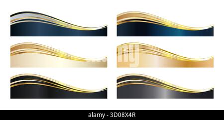 Elegant Bottom Letterhead Divider Templates, Business Separator Footer Illustration Set in Luxury Corporate Gold and Black Colors Stock Vector