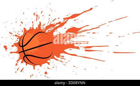 basketball with grungy orange ink paint splatter graffiti logo emblem symbol vector isolated on transparent background Stock Vector