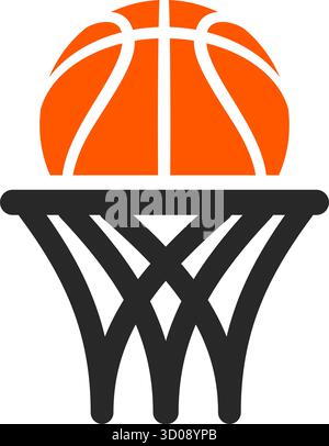 basketball logo simple stylized abstract orange ball black hoop net ring basket vector isolated on transparent background Stock Vector
