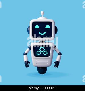 3D Friendly robot with smiling face Stock Vector