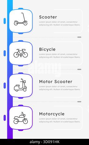 Personal two wheeled vehicles square infographic template Stock Vector
