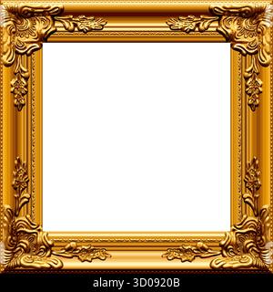 beautiful ornate realistic square gilded gold picture painting frame portrait vector isolated on transparent Stock Vector