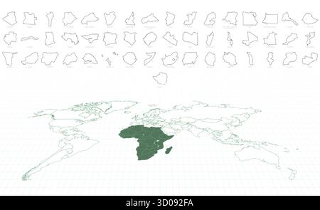 Outline Maps of African Countries with a Highlighted Africa World Map. Vector illustration. Stock Vector