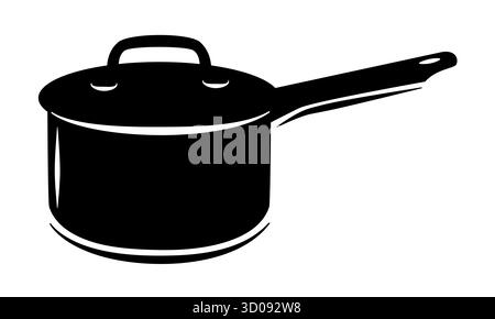 Saucepan icon, vector black flat symbol simple graphic Cooking pan illustration, kitchen pot pictogram sign clip art Stock Vector