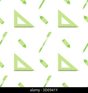 Green school supplies seamless pattern Stock Vector