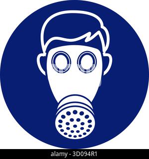 classic gas mask respirator required warning alert attention danger sign in blue circle symbol vector isolated on transparent background Stock Vector