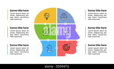 Infographic template with icons and 6 options or steps. Head. Can be used for workflow layout, diagram, banner, webdesign. Vector illustration Stock Vector