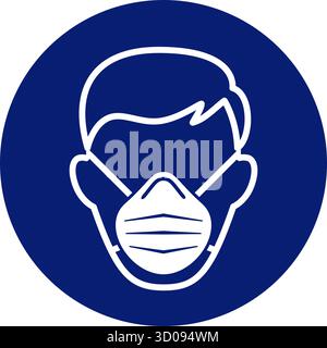 classic paper dust filter mask required warning alert attention danger sign in blue circle symbol vector isolated on transparent background Stock Vector