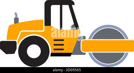 simple road steam roller side view simplified icon symbol vector isolated on transparent background Stock Vector