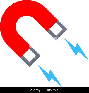 simple classic red horeshoe u magnet with magnetic field icon symbol vector isolated on transparent background Stock Vector