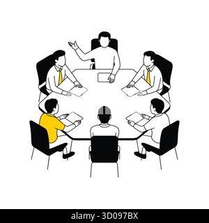 Business meeting with diverse team collaboration and discussion concept illustration Stock Vector